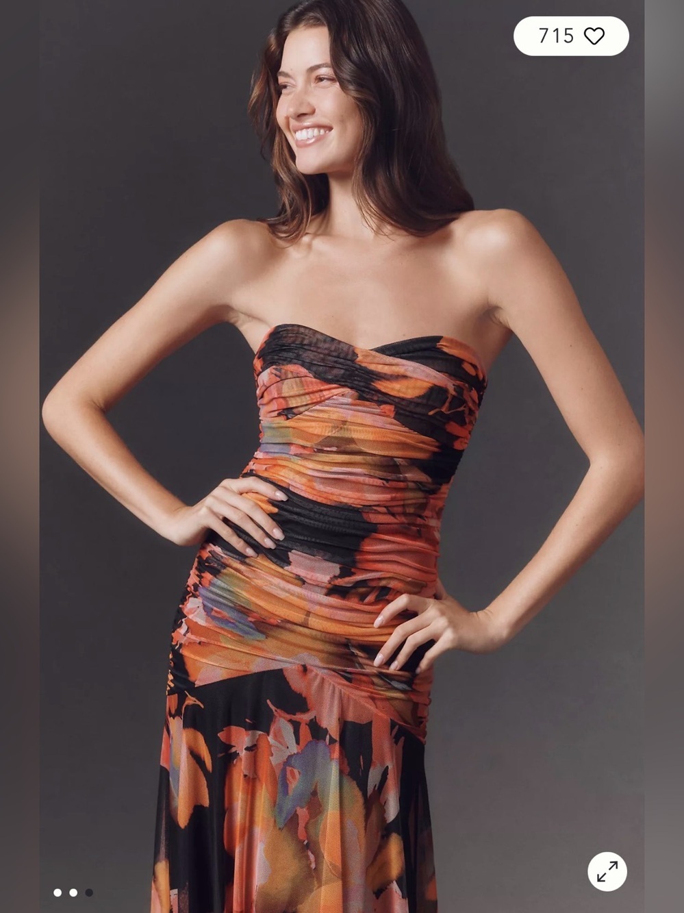 Hutch bonni dress Strapless Floral Ruched Maxi Dress drop waist - Picture 3 of 11